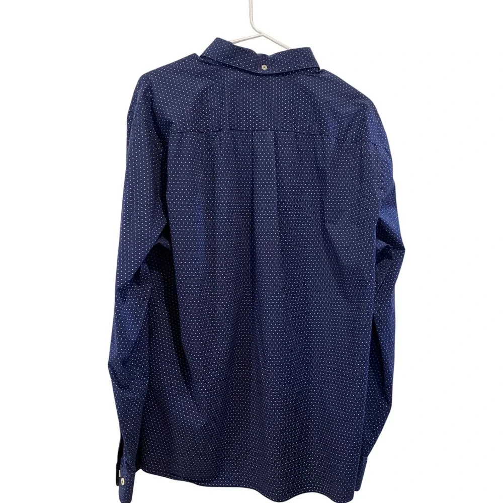 Brooks Brothers Red Fleece Mens XL Navy Blue Polka Dot Stretch Button Down Shirt